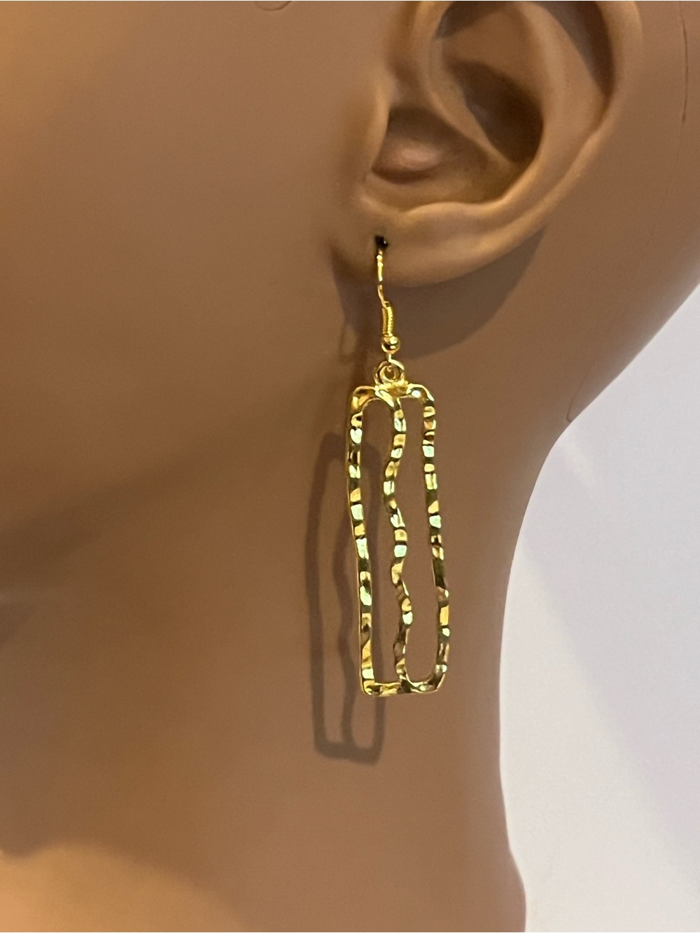 Hammered Gold Double-Loop Drop Earrings - Women Jewelry
